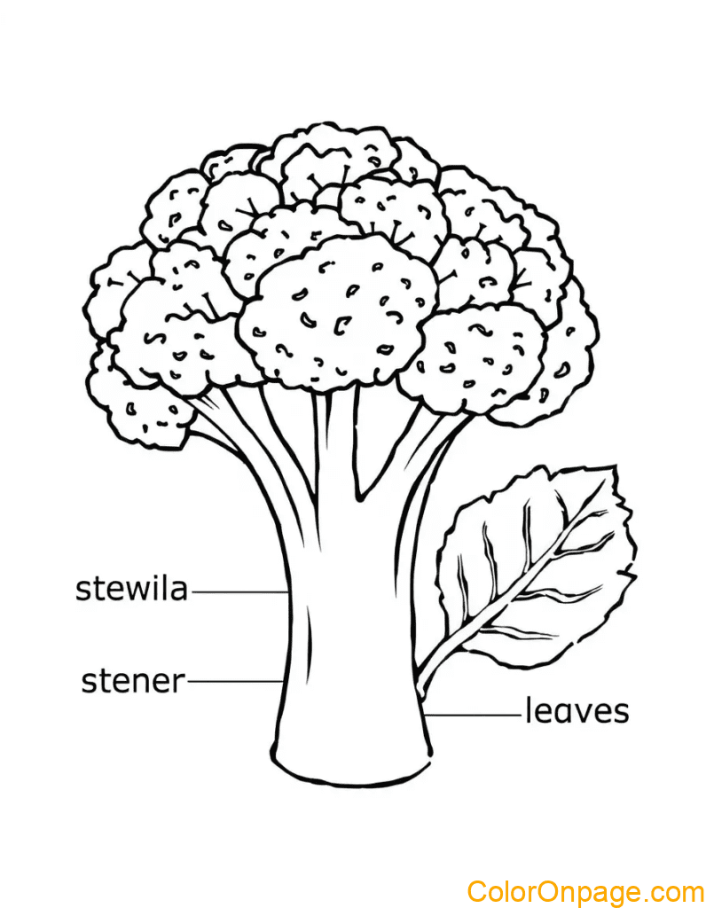 Broccoli Parts Labeling Coloring Page