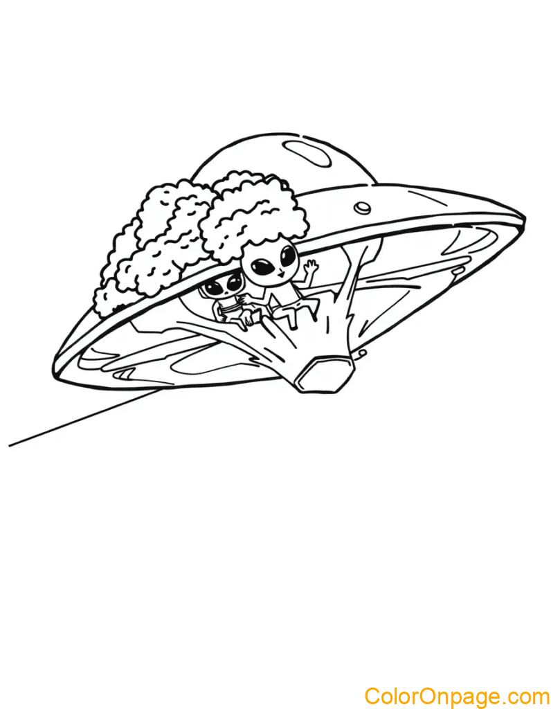 Broccoli Spaceship Coloring Page