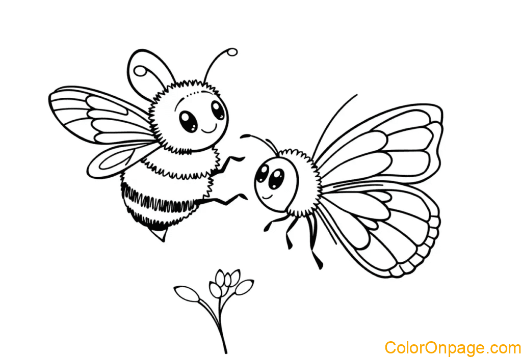 Bumblebee & Butterfly Friends Coloring Page
