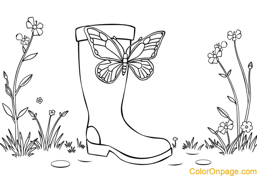 Butterfly in Rain Boots Coloring Page