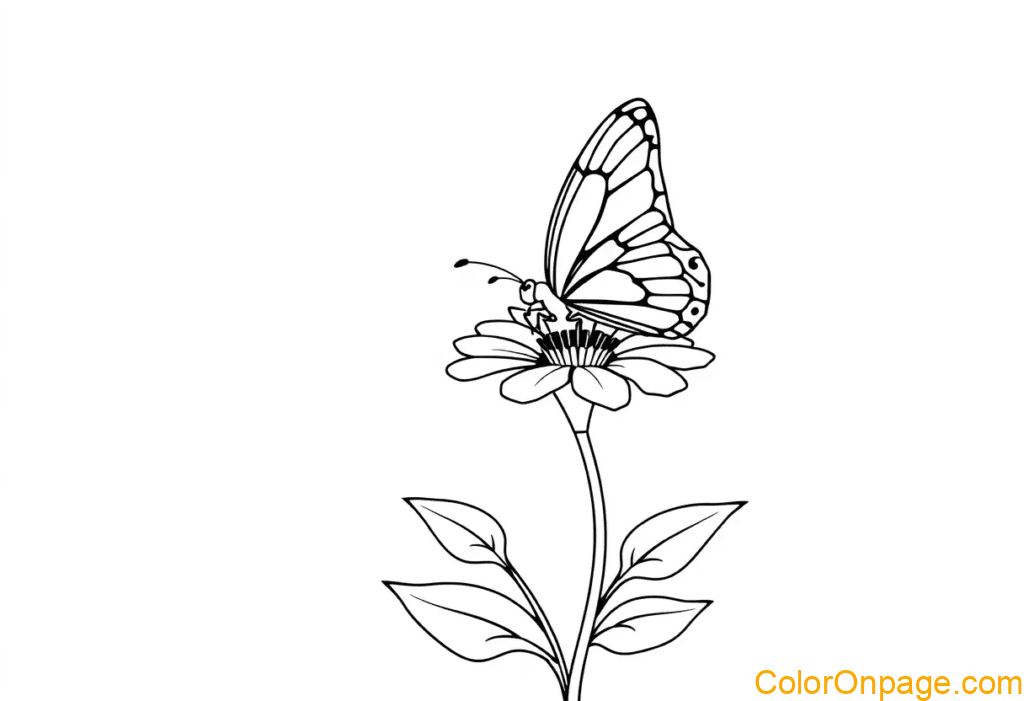 Butterfly on a Flower Coloring Page