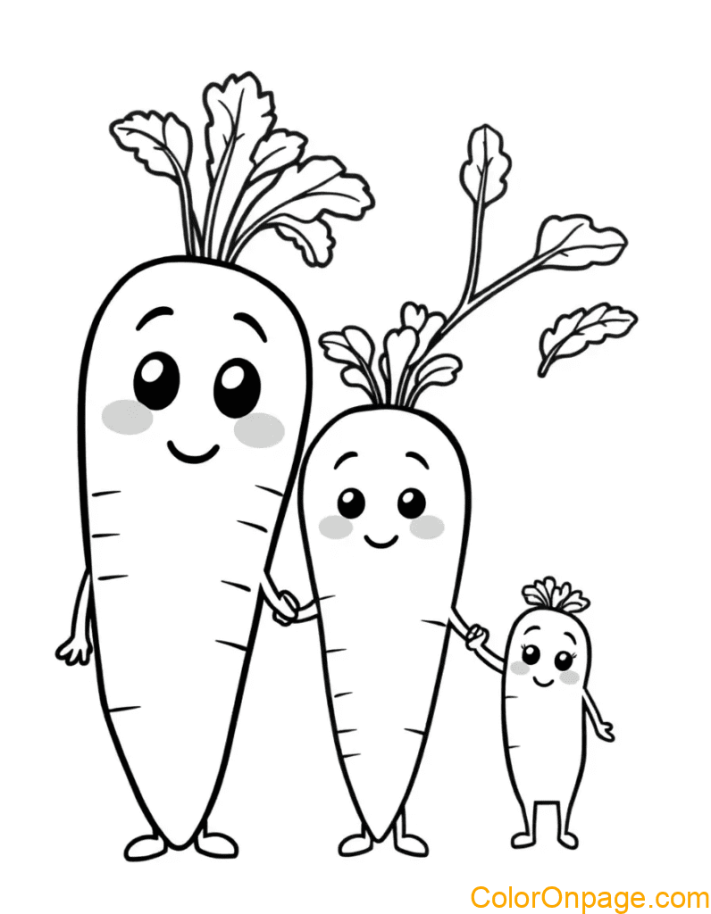 Cute Cartoon Carrot Family Coloring Page