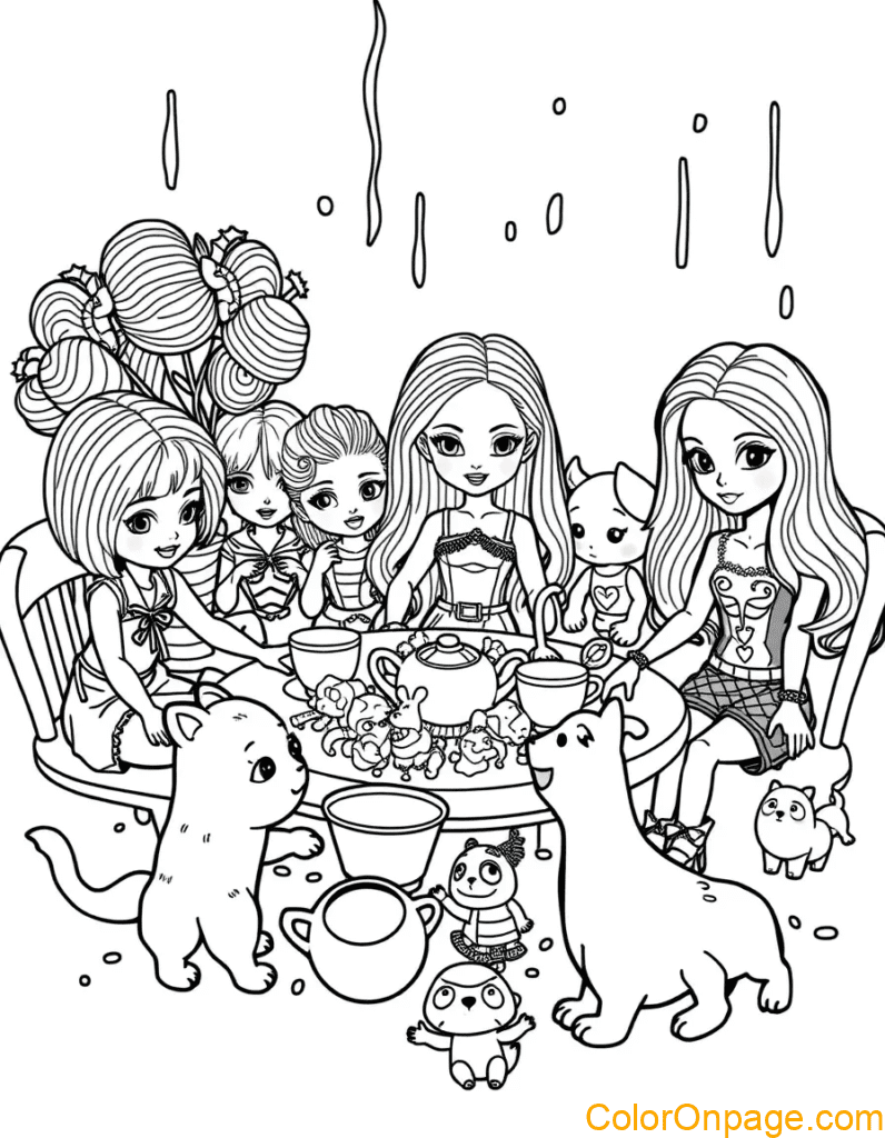 Doll Tea Party Coloring Page