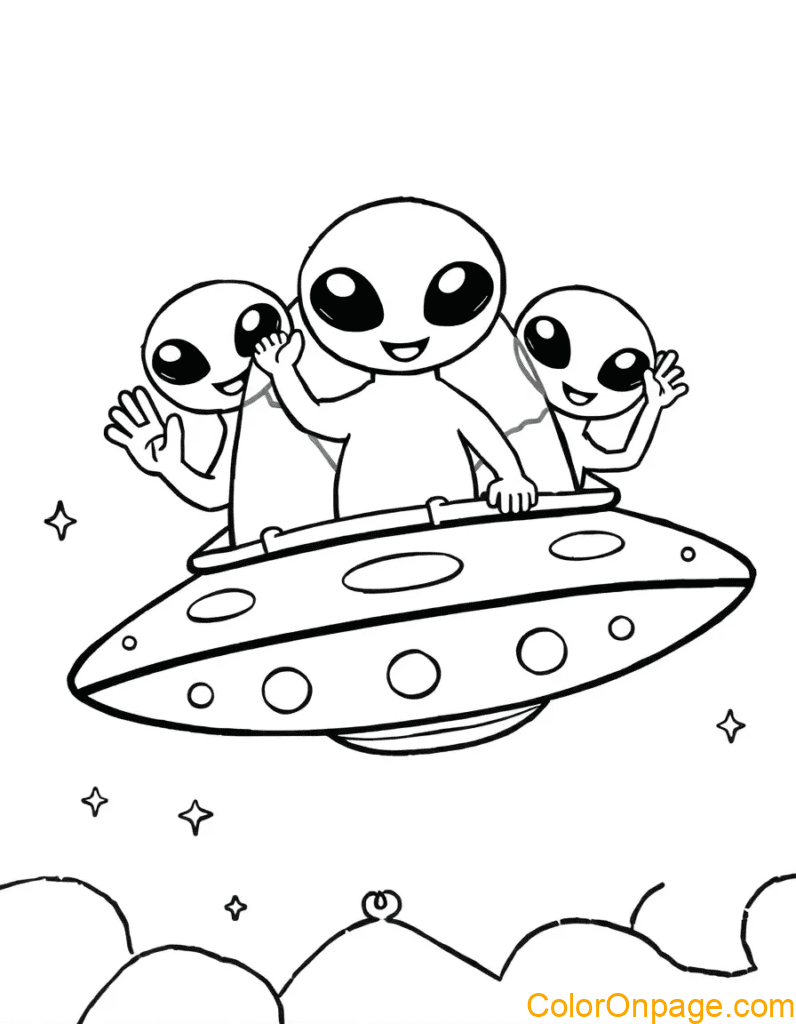 Friendly Alien Encounter Coloring Page