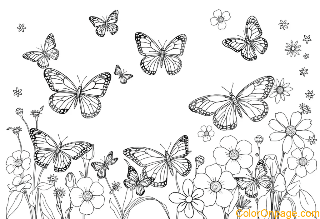 Garden Butterflies Coloring Page
