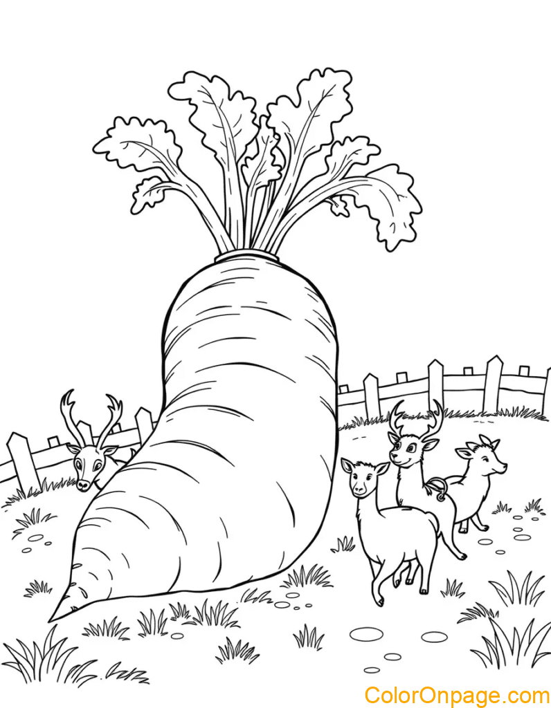 Giant Carrot Adventure Oversized carrot fairy tale coloring page