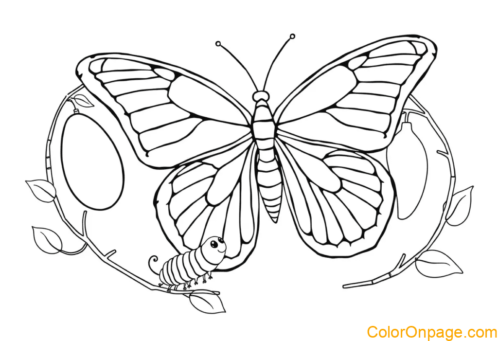 Life Cycle of a Butterfly Coloring Page