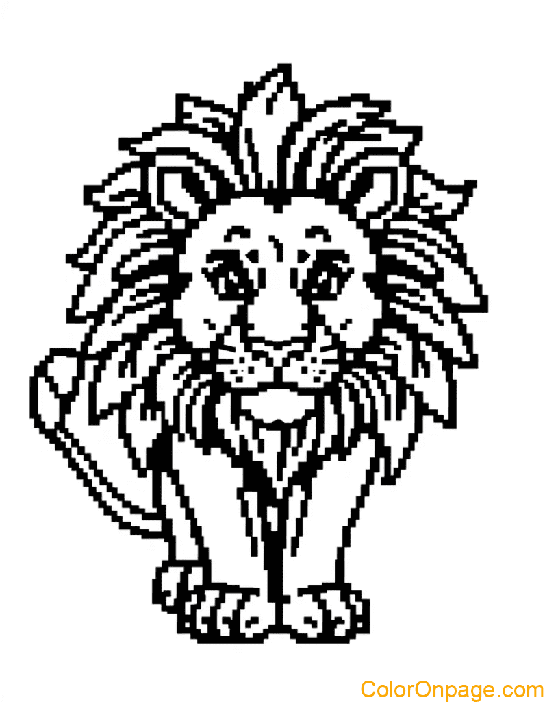 Pixel Style Coloring Page Lion 1