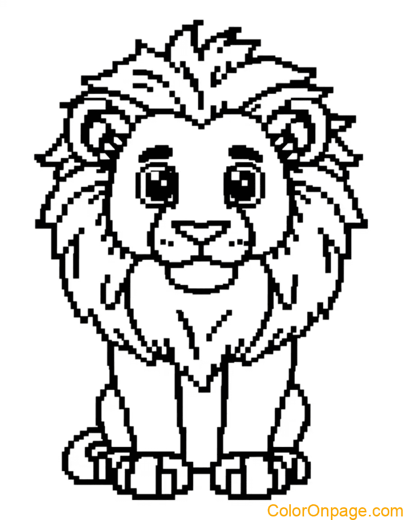 Pixel Style Coloring Page Lion 1