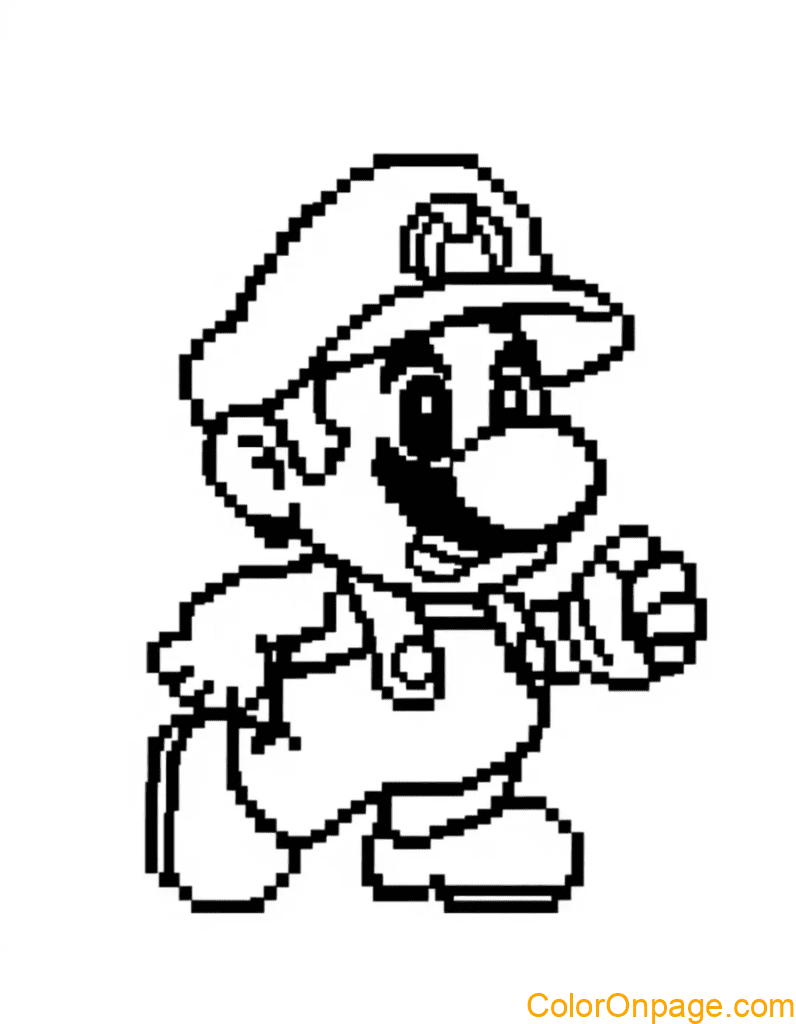 Pixel Style Mario Coloring Page (12)