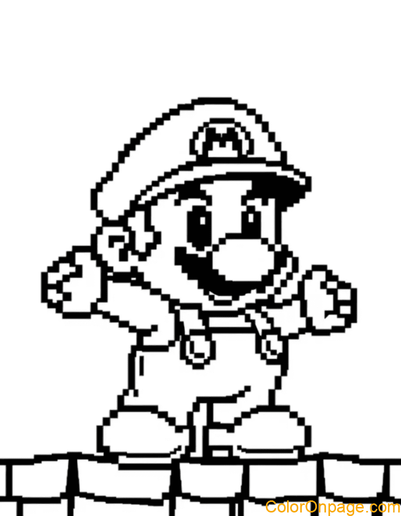Pixel Style Mario Coloring Page (12)