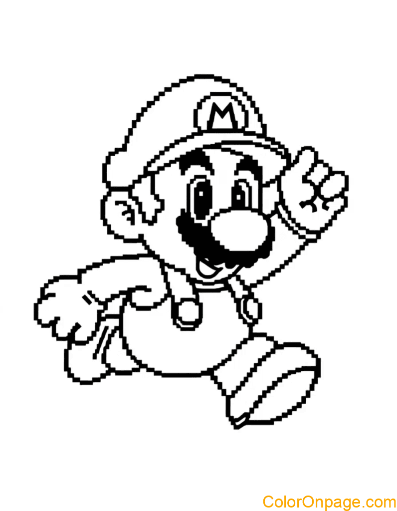 Pixel Style Mario Coloring Page (12)