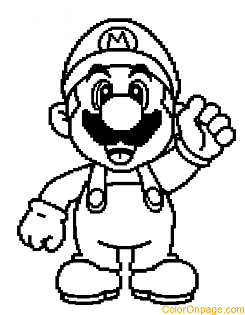 Pixel Style Mario Coloring Page (12)
