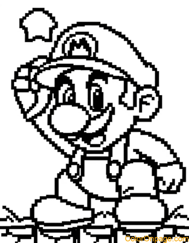 Pixel Style Mario Coloring Page (12)