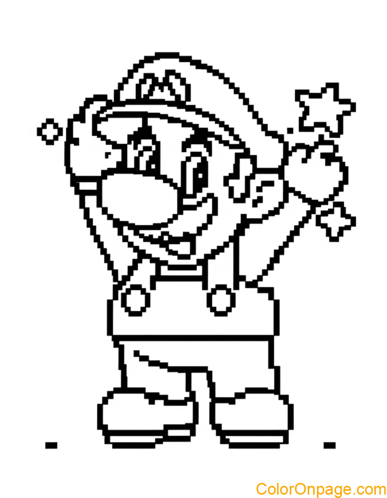 Pixel Style Mario Coloring Page (12)