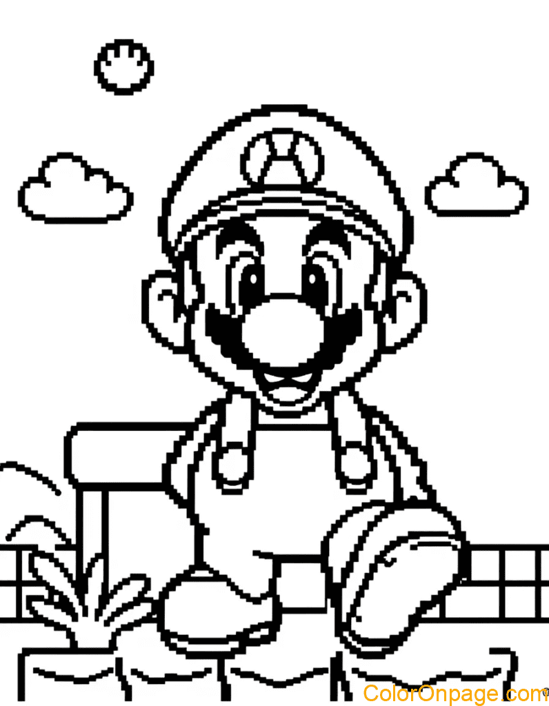 Pixel Style Mario Coloring Page (12)