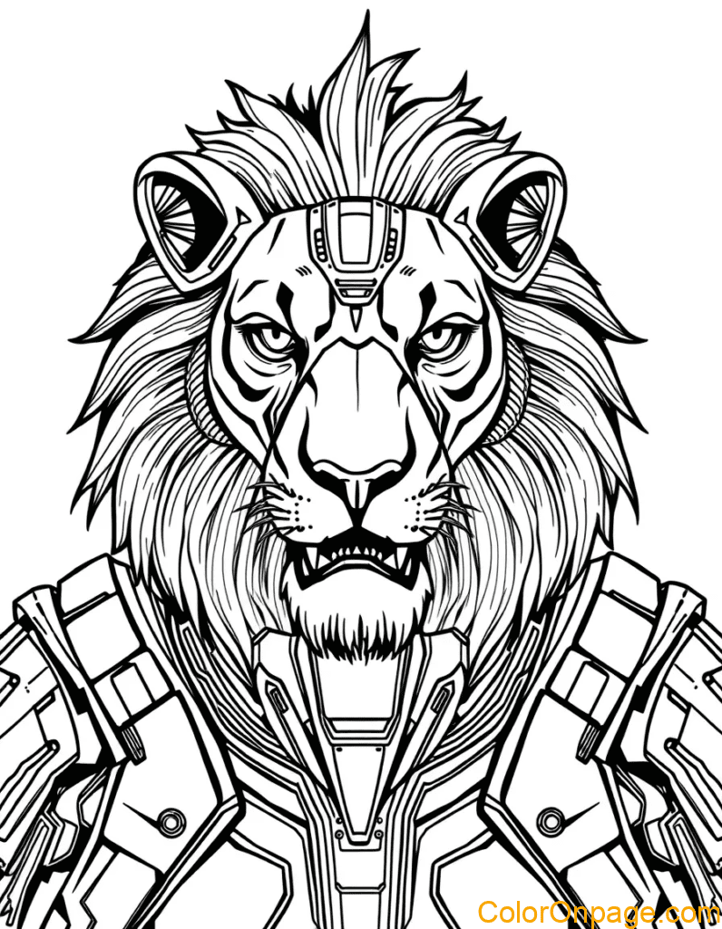Sci Fi Style Lion Coloring Page (2)