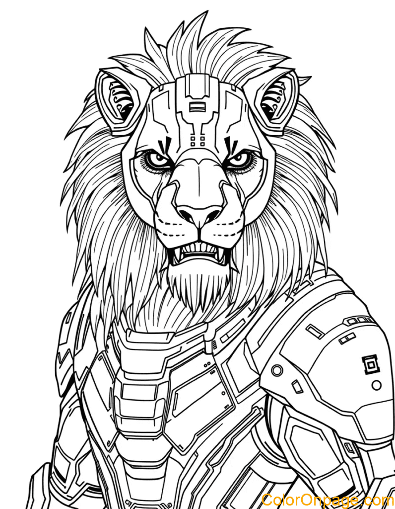 Sci Fi Style Lion Coloring Page (2)