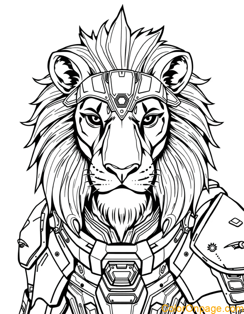 Sci Fi Style Lion Coloring Page (2)