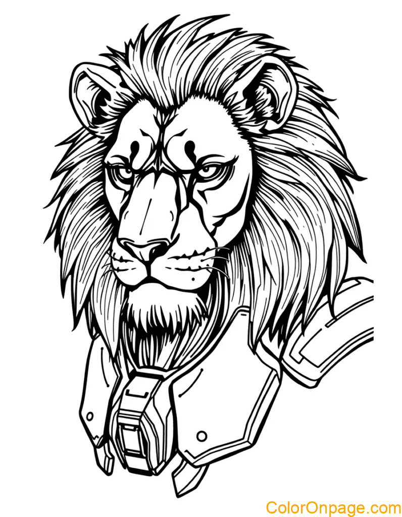 Sci Fi Style Lion Coloring Page (2)