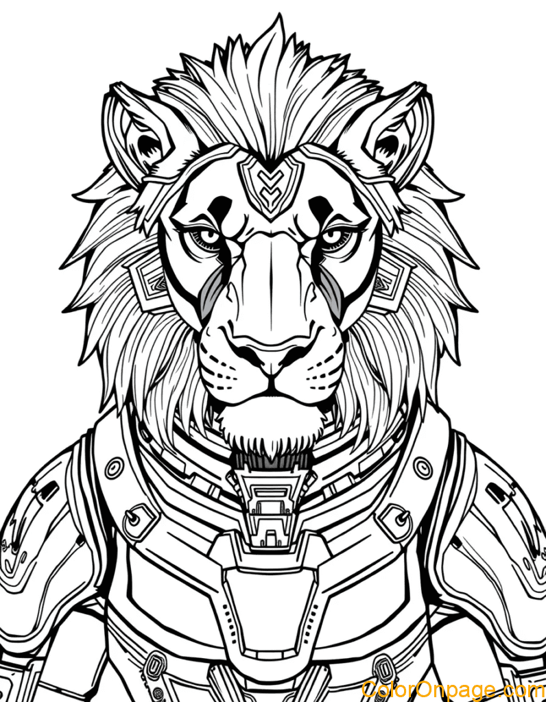 Sci Fi Style Lion Coloring Page (2)