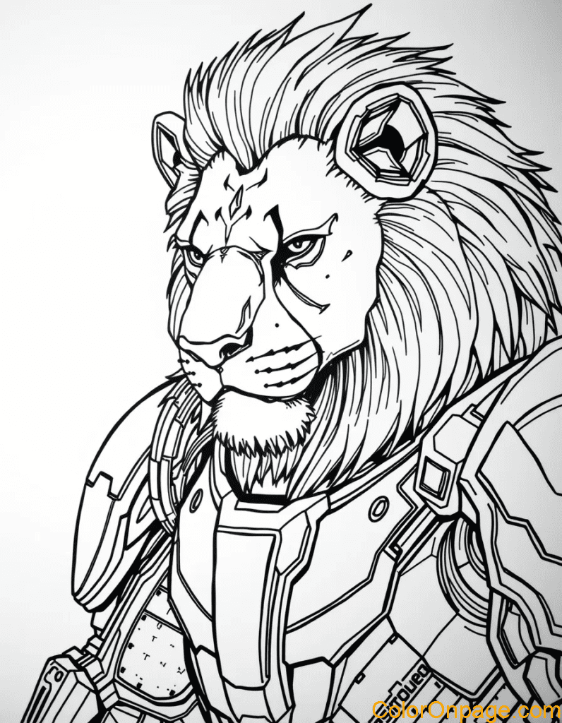 Sci Fi Style Lion Coloring Page (2)