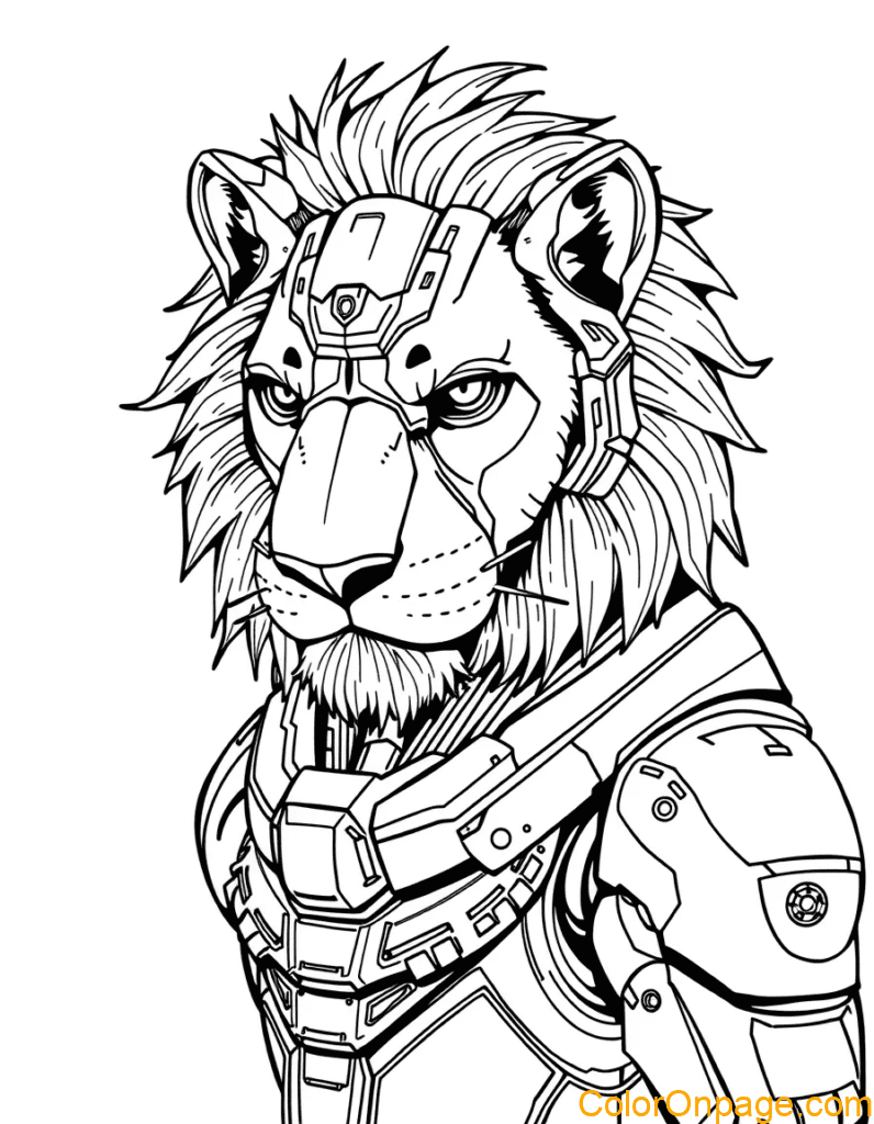 Sci Fi Style Lion Coloring Page (2)