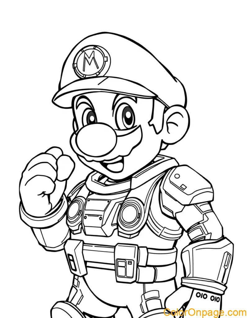 Sci Fi Style Mario Coloring Page (4)