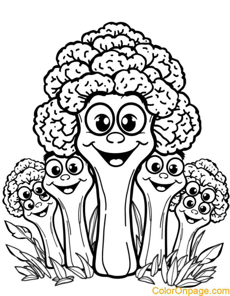 Smiling Broccoli Friends Coloring Page