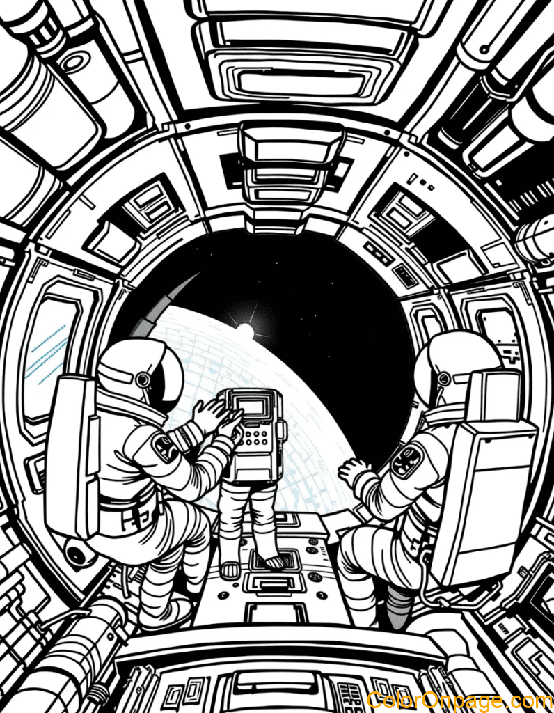 Space Station Life Coloring Page