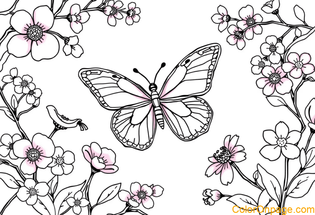 Springtime Butterflies Coloring Page