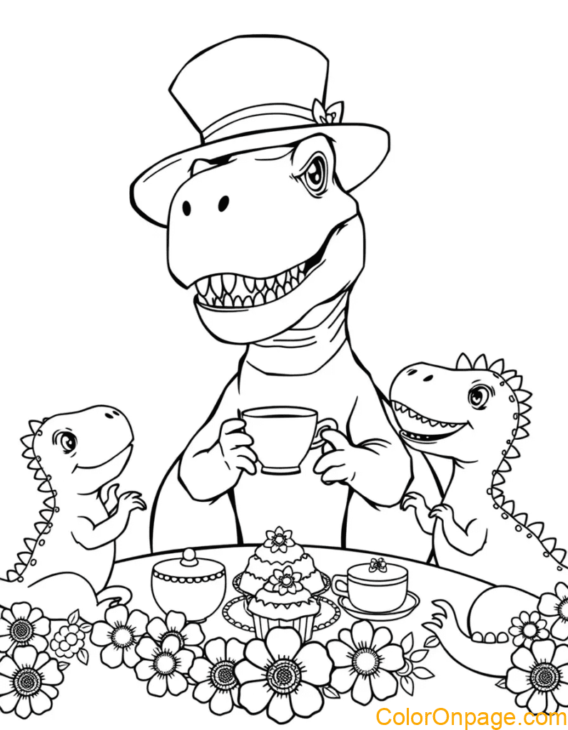 t-rex-tea-party-coloring-page-free-download