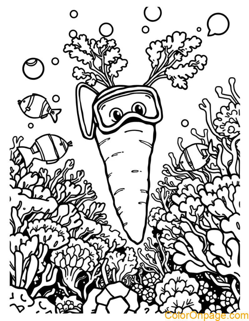 Underwater Carrot Carrot coloring page wearing snorkel