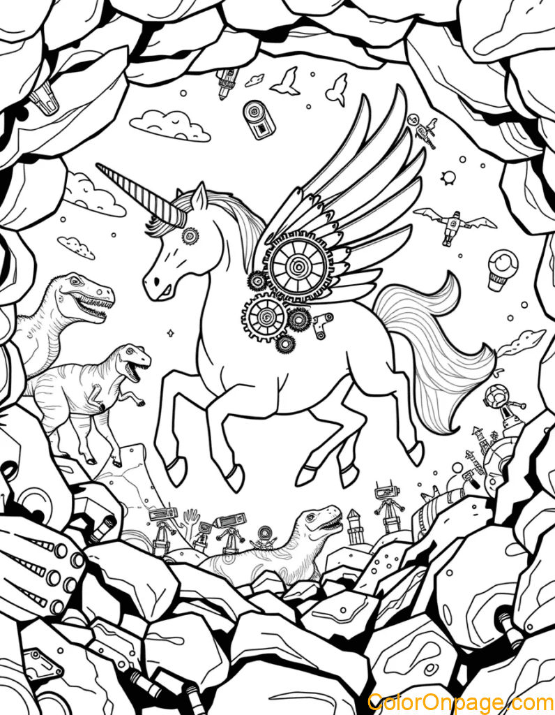 robot-unicorn-space-coloring-page