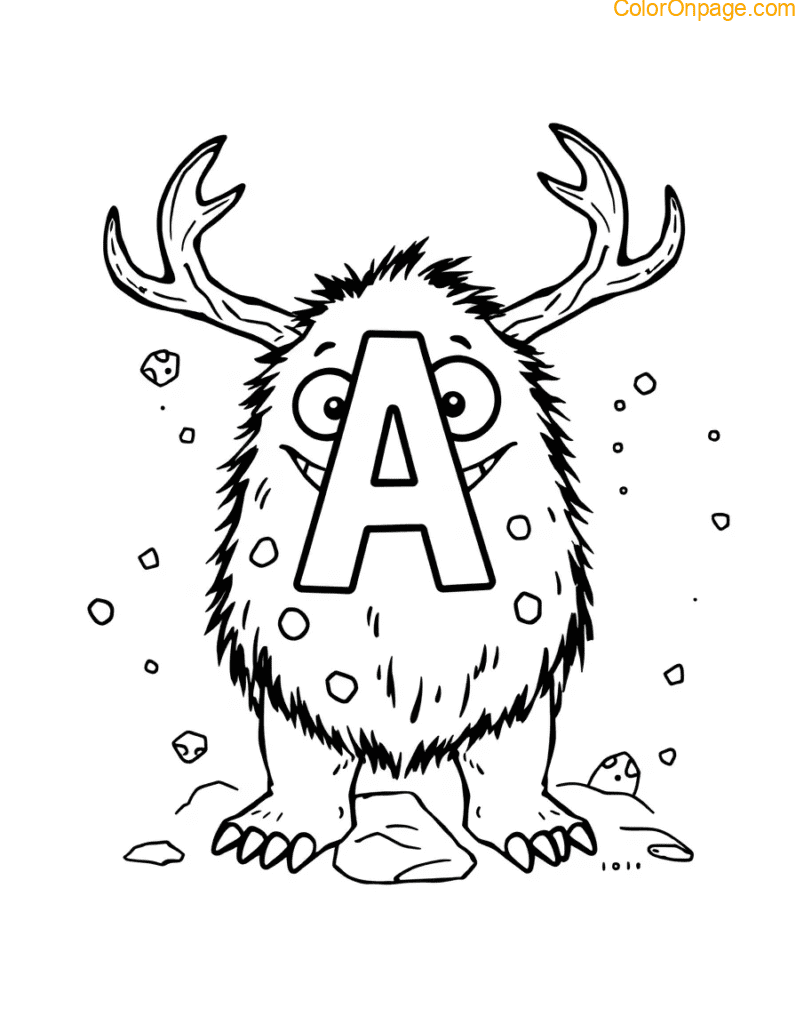 A is for Antlered Alien Coloring Page