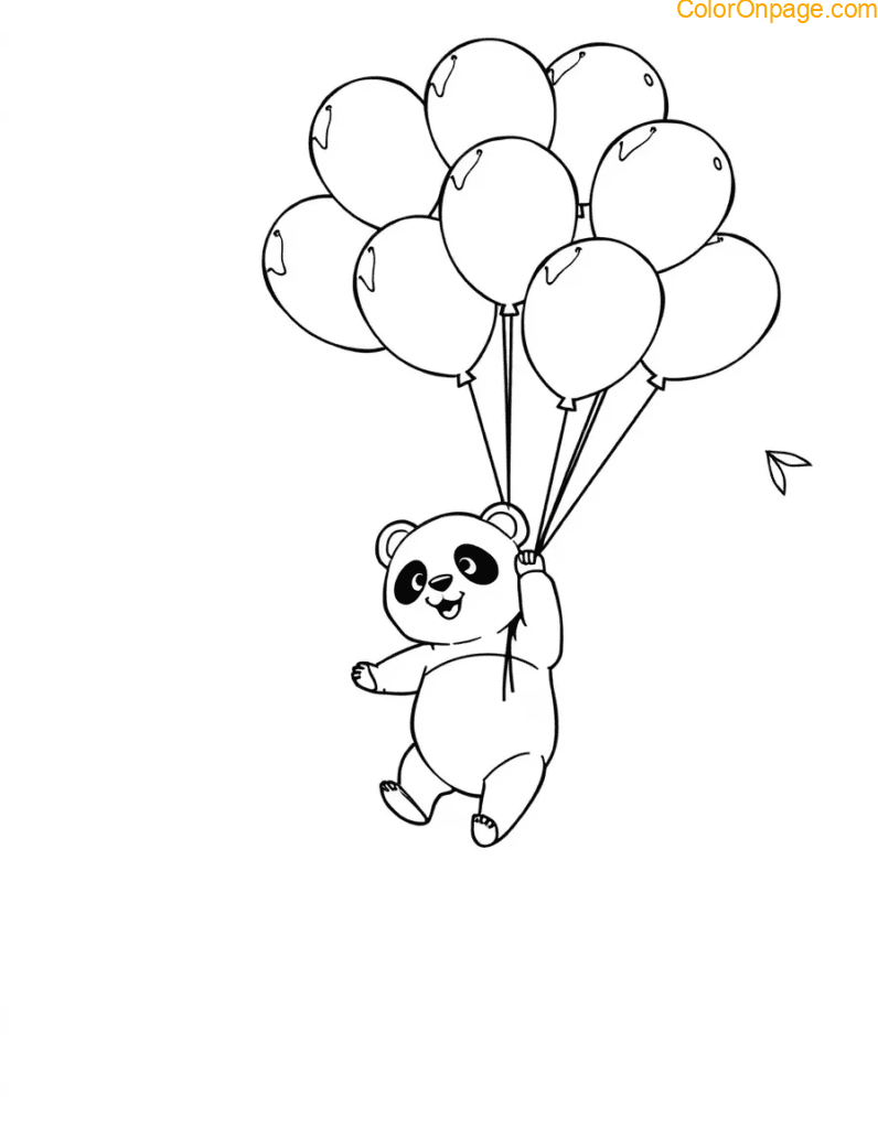 Bamboo Balloon Flight – A panda floating away while clutching a bunch of balloons.