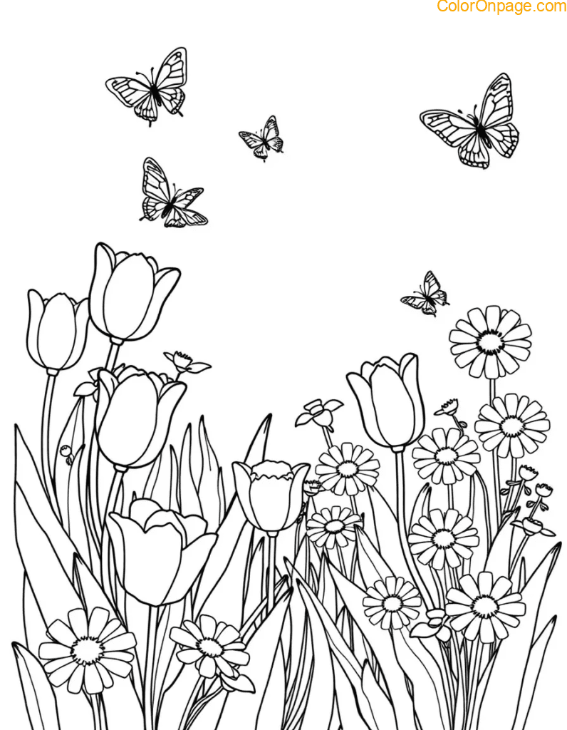 Blooming Flowers Coloring Page