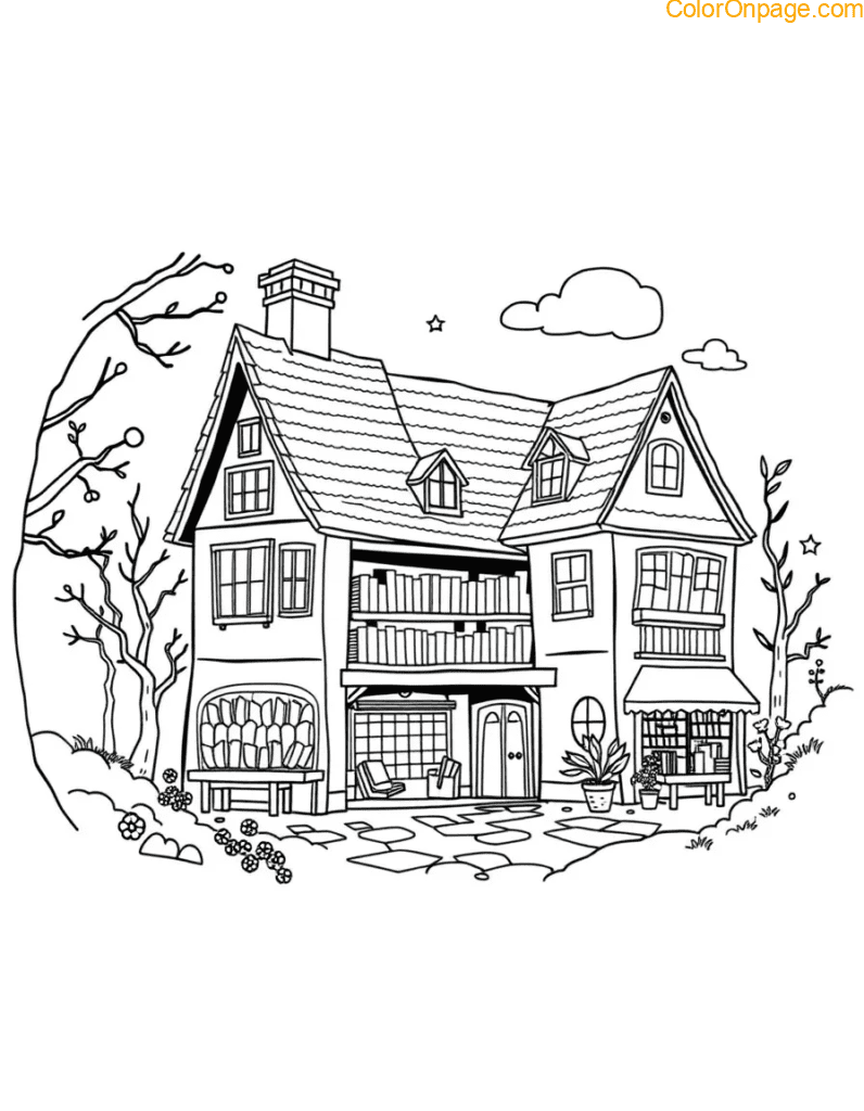 Book Nook Coloring Page