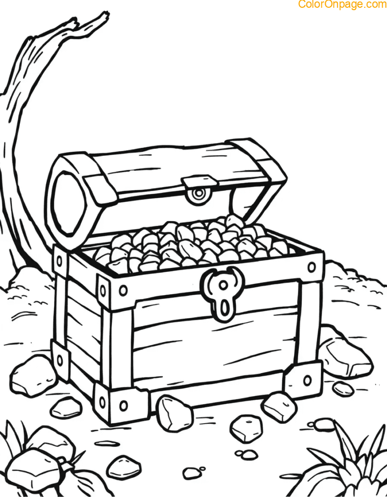 Buried Treasure Chest Coloring Page