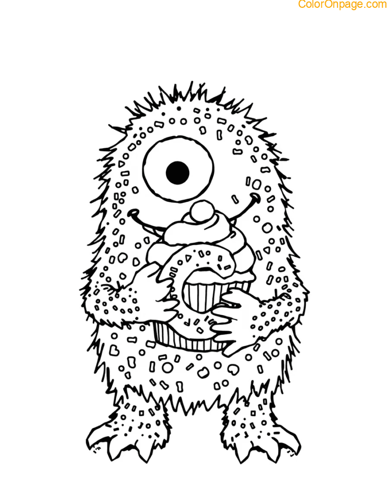 C is for Cyclops Cupcake Coloring Page