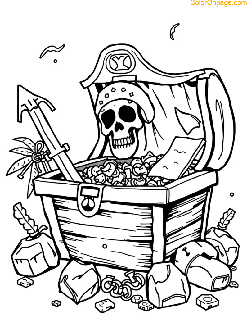Color-by-Code Pirate Treasure Coloring Page