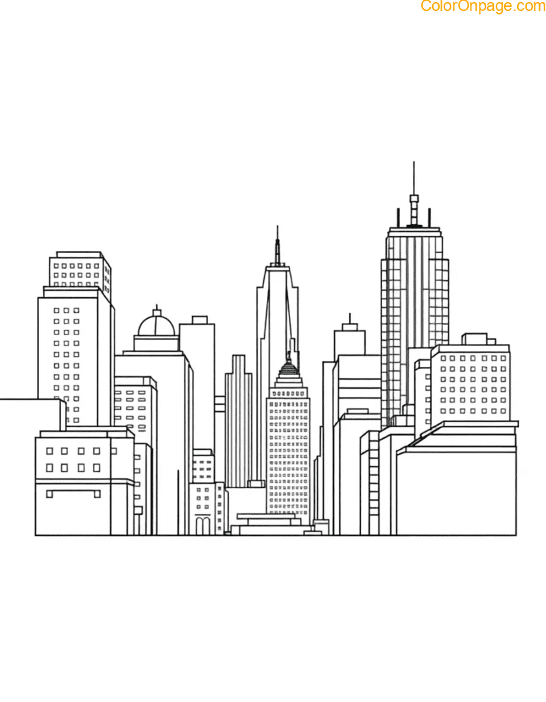 Color-by-Shape Cityscape Coloring Page