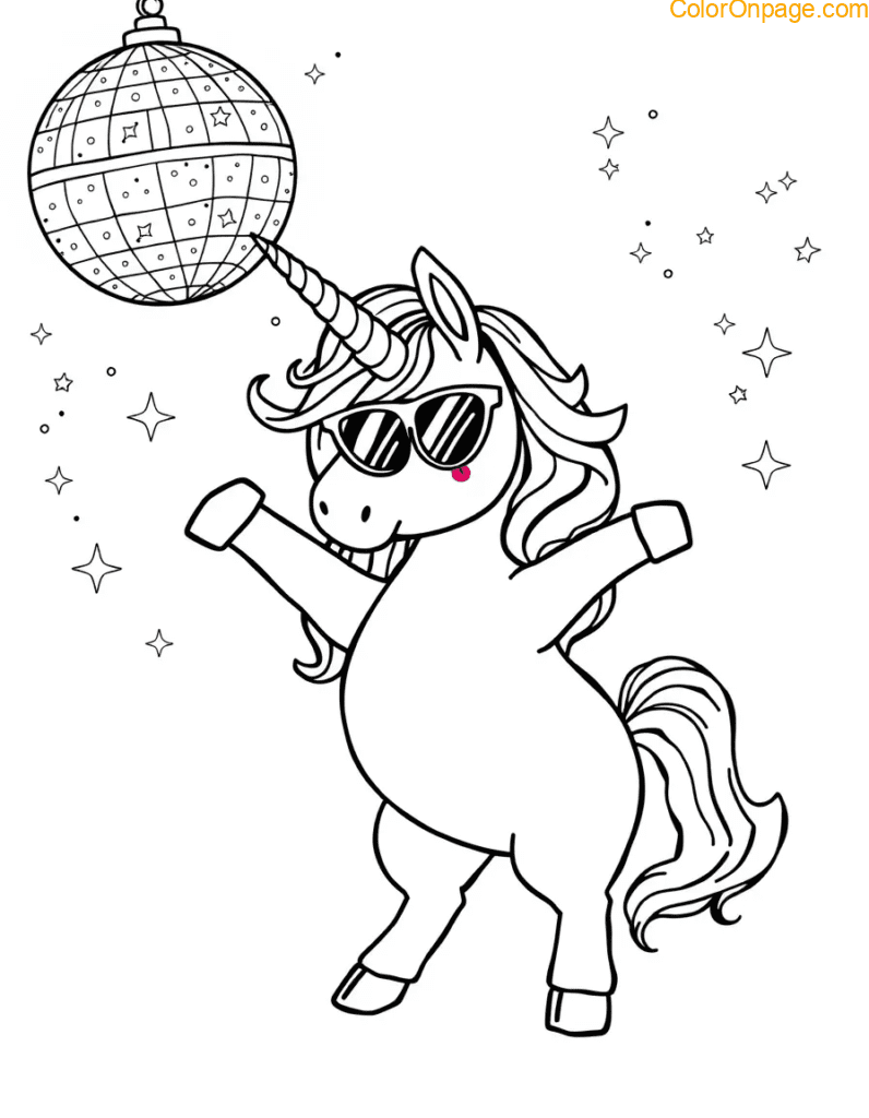 Disco Dancing Unicorn Coloring Page