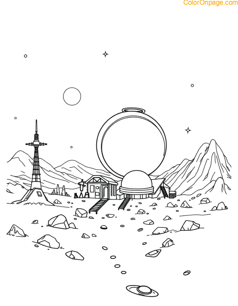 Future Mars Colony Coloring Page