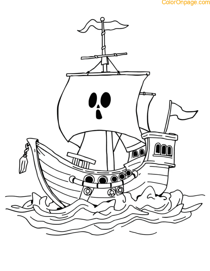 Ghost Pirate Ship Coloring Page