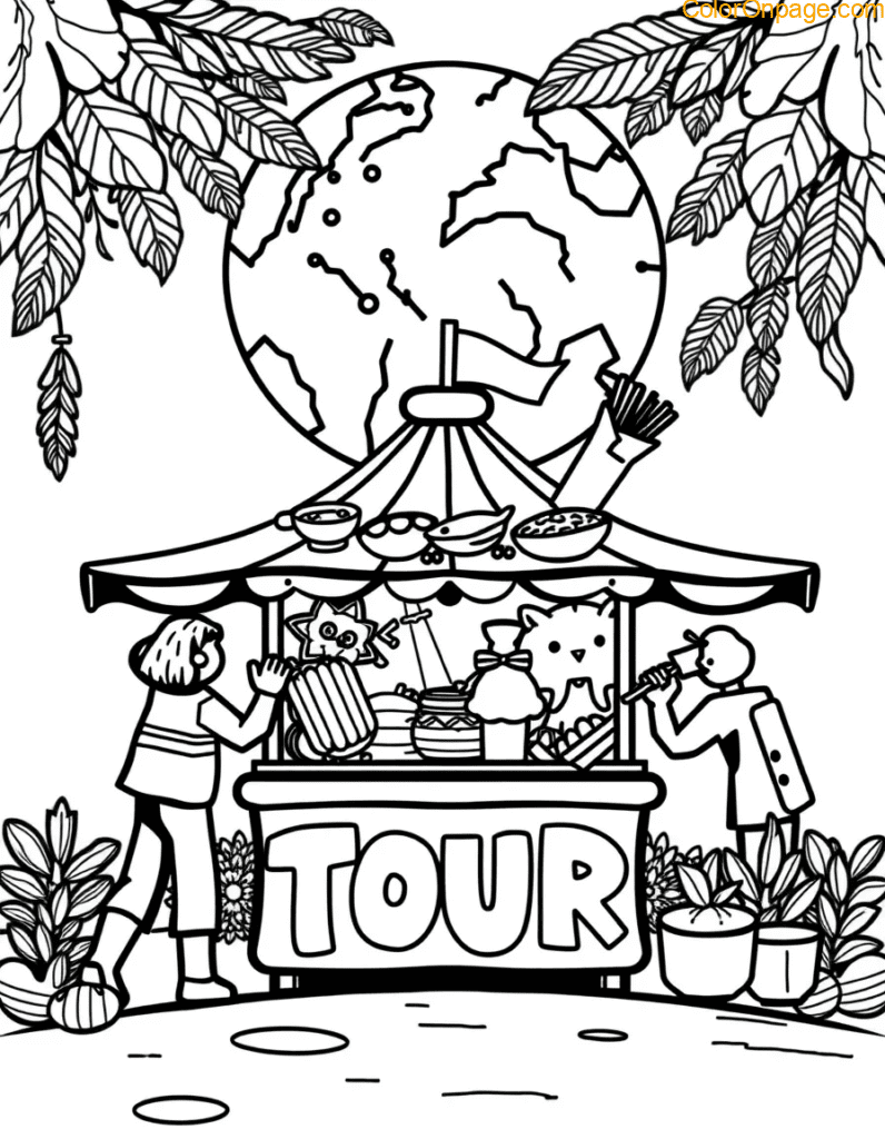 Global Food Tour Coloring Page