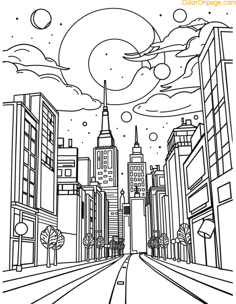 Glow-in-the-Dark Shape City Coloring Page