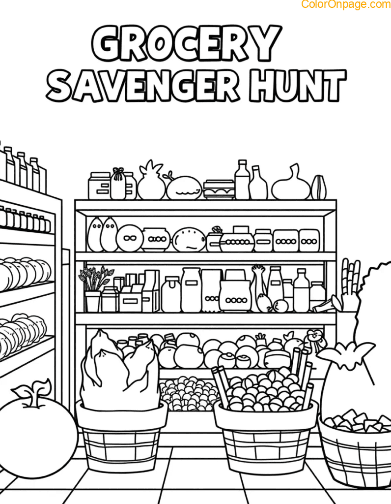 Grocery Store Scavenger Hunt Coloring Page