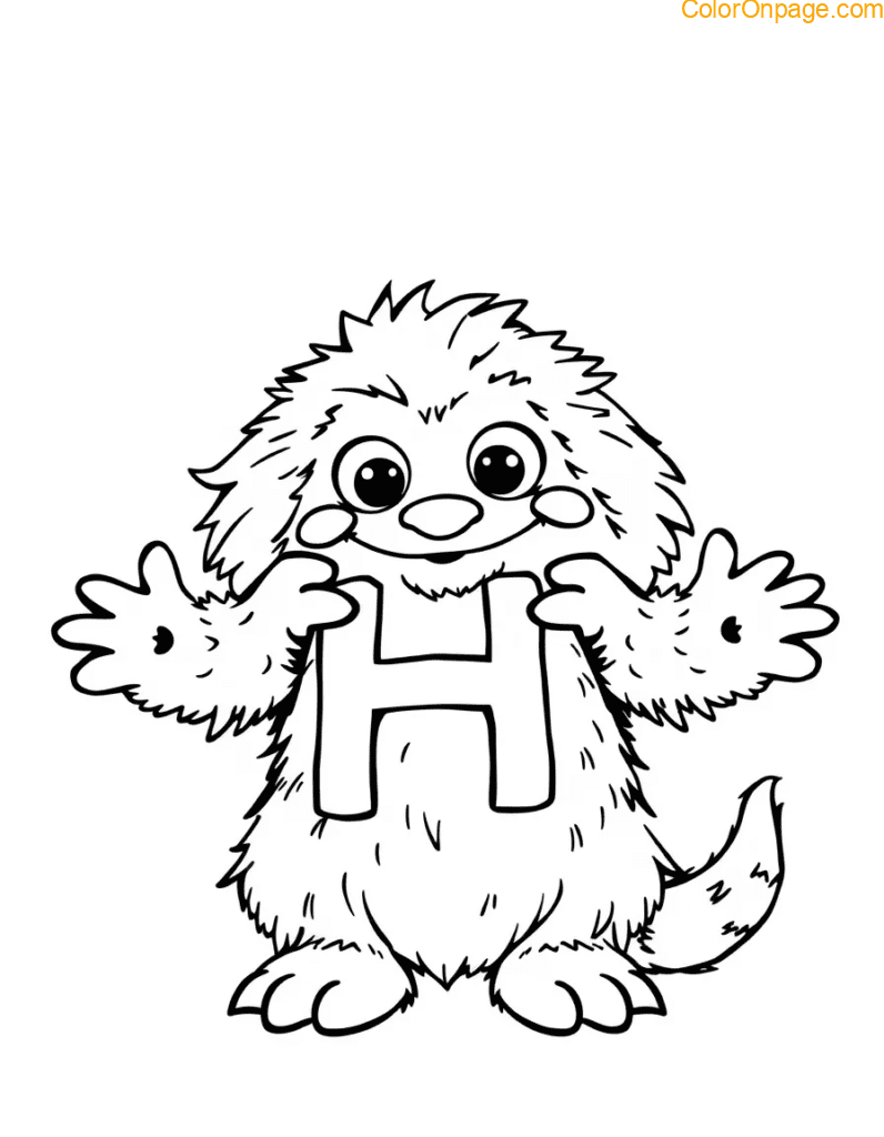H is for Hairy Hug Monster Coloring Page