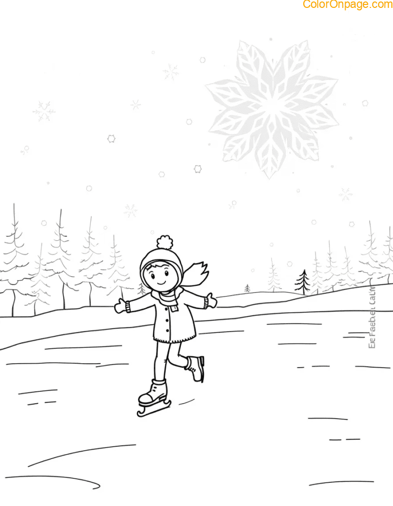 Ice Skating Pond Coloring Page